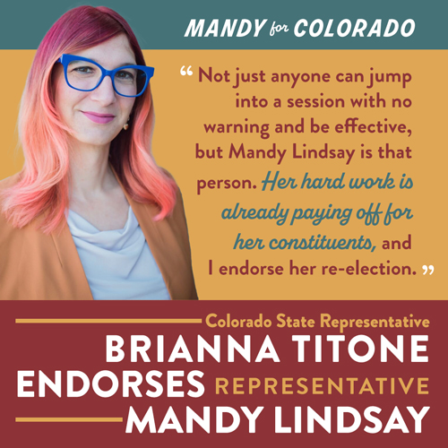 Brianna Titone Endorses Representative Mandy Lindsay