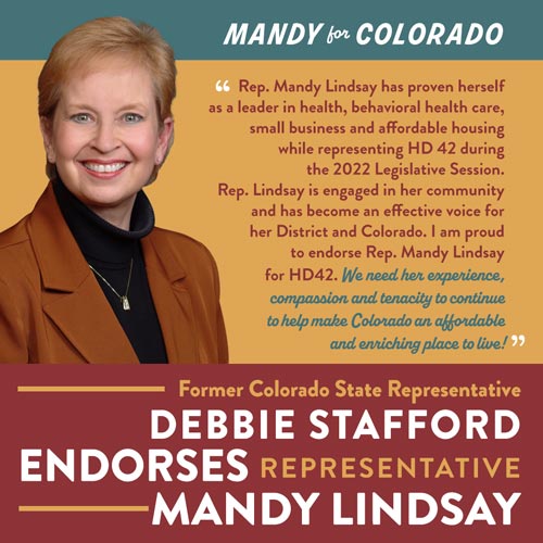 Former Colorado State Representative Debbie Stafford endorses Representative Mandy Lindsay