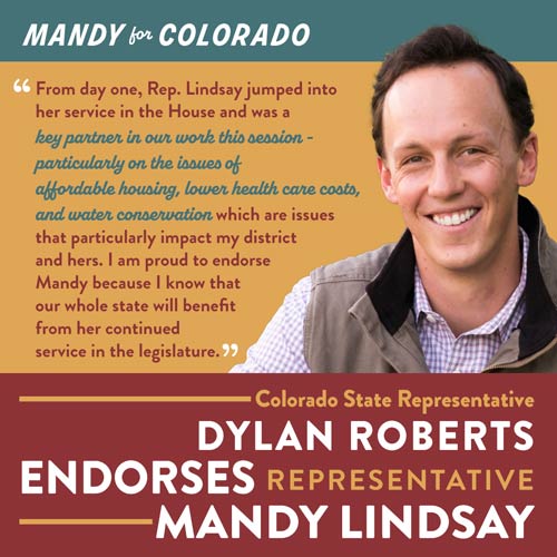 Colorado State Representative Dylan Roberts Endorses Representative Mandy Lindsay
