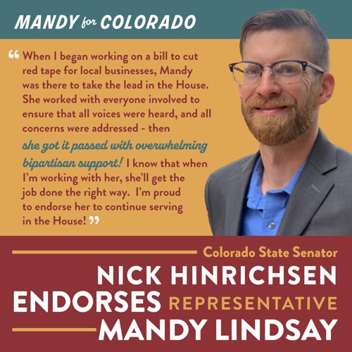 Colorado State Representative Nick Hinrichsen Endorses Representative Mandy Lindsay